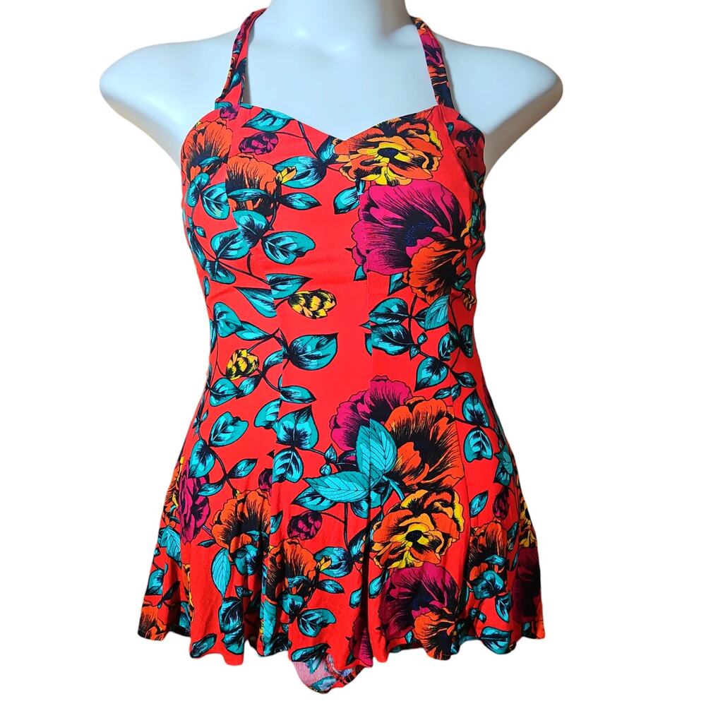 Minkpink Red Floral Halter Romper Size Small
